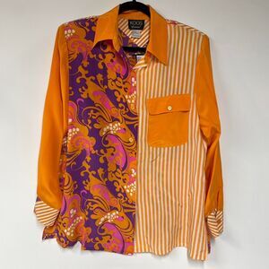 Koos of Course Women's Small 100% Silk Funky Orange Blouse and Tank Set Retro